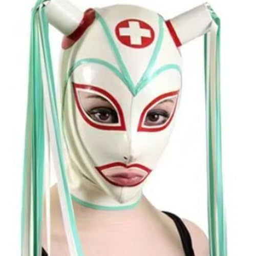 WBAODAN Klare Gummimaske SM Latexmaske mit Perücke mit Reißverschluss Hinten Halloween Maske Cosplay Party Offener Mund und Augen(Size:XXL-65CM) von WBAODAN