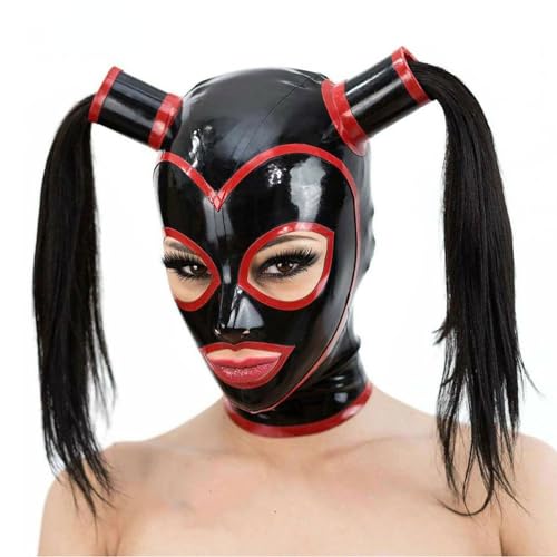 WBAODAN Latexmaske Gummi Mask mit Perücke Kopfmaske Hood Unisex Handgemachtes Cosplay Clubkostüm Maske(Size:XS-60CM) von WBAODAN