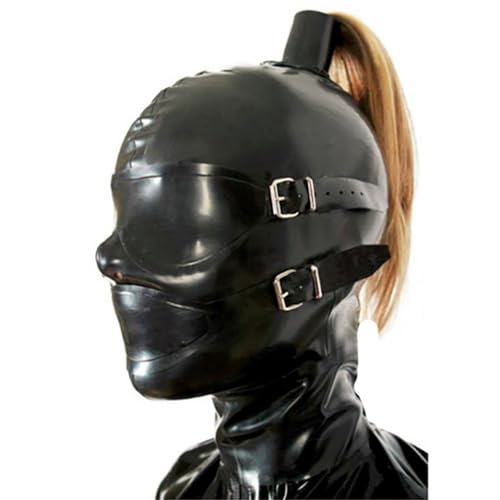 WBAODAN Latexmaske Gummi mit Zöpfen Full Cover mit Reißverschluss für Cosplay Partys und Clubs für Männer und Frauen(Size:S-53CM) von WBAODAN