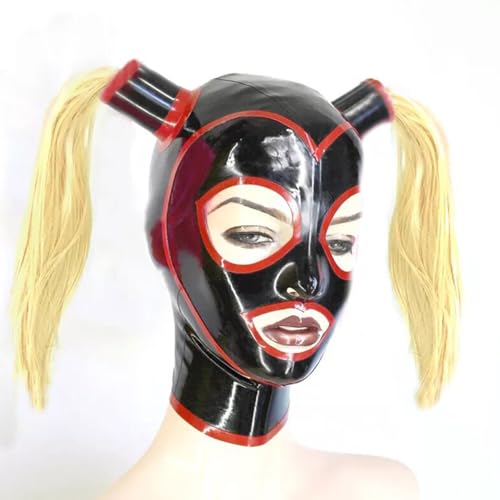 WBAODAN Latexmaske mit Perücke Kopfmaske Hood Fetish Kostüme mit Reißverschluss für Cosplay Partys und Clubs für Männer und Frauen(Size:M-57CM) von WBAODAN