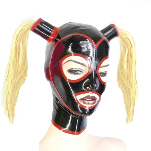 WBAODAN Latexmaske mit Perücke Kopfmaske Hood Fetish Kostüme mit Reißverschluss für Cosplay Partys und Clubs für Männer und Frauen(Size:XL-64CM) von WBAODAN