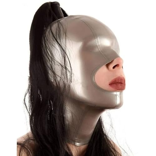 WBAODAN Latexmaske mit Perücke Zopf Gummi Kopfmaske Hood Reißverschluss hinten Handgemachtes Unisex(Size:L-68CM) von WBAODAN