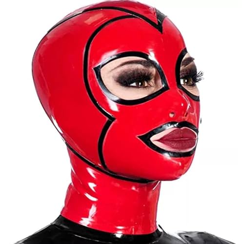 WBAODAN Rot Latexmaske Vollgesichtsmaske Mit Kapuze Und Reißverschluss Hinten für Cosplay Club Maskerade Kostüme(Size:L-60CM) von WBAODAN