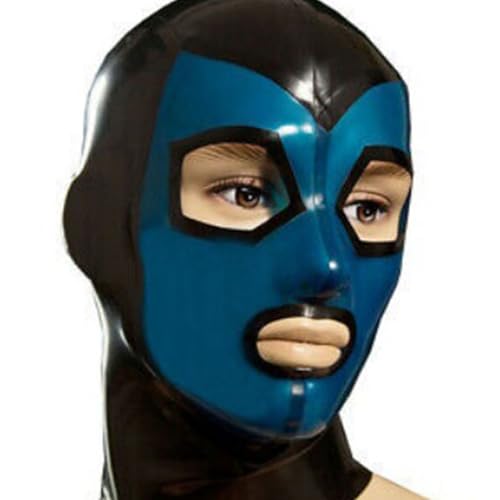 WBAODAN Schwarz Latexmaske Kapuze Gummi Handgefertigt Unisex Handgemachtes Cosplay Clubkostüm(Size:S-53CM) von WBAODAN