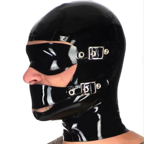 WBAODAN Schwarze Latexmaske Vollgesichtsmaske Mit Kapuze Und Reißverschluss Hinten für Cosplay Club Maskerade Kostüme(Size:M-57CM) von WBAODAN