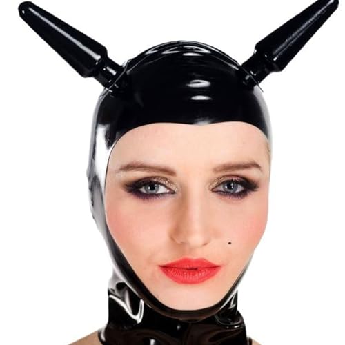 WBAODAN Schwarze Vollgesichts Latexmasken Gummi Maske mit Reißverschluss für Cosplay Partys und Clubs(Size:XS-60CM) von WBAODAN