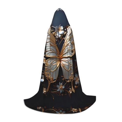 Halloween-Zauberer-Umhang mit goldweißen Schmetterlingen, bedruckt, Motto-Party-Kostüm, Erwachsene/Jugend-Cosplay-Umhang, Größen S, M, L Halloween-Zauberer-Umhang mit goldweißen Schmetterlingen, bedruckt, Motto-Party-Kostüm, Erwachsene/Jugend-Cosplay-Umhang, Größen S, M, L von WBQLSL