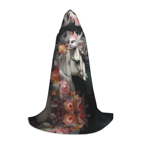 Hübscher Halloween-Zauberer-Umhang mit Einhörnern, bedruckt, Motto-Party-Kostüm, Erwachsene/Jugend-Cosplay-Umhang, Größen S, M, L von WBQLSL