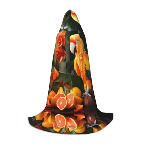Orangefarbener Papageien-Vogel M, bedruckter Halloween-Zauberer-Umhang, Motto-Party-Kostüm, Erwachsene/Jugend-Cosplay-Umhang, Größen S, M, L von WBQLSL