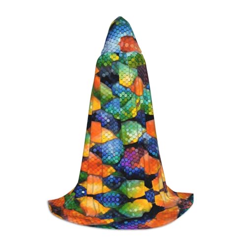 Regenbogenfischschuppen-Umhang, bedruckt, Halloween-Zauberer-Umhang, Motto-Party-Kostüm, Erwachsene/Jugend-Cosplay-Umhang, Größen S, M, L von WBQLSL
