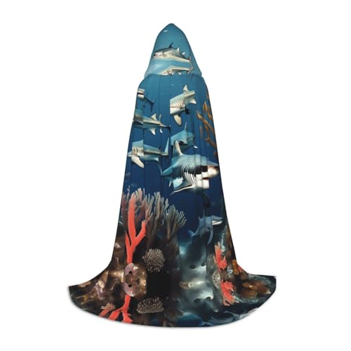 Sharks under the sea S Printed Halloween Wizard Cape | Motto-Party Costume | Adult/Youth Cosplay Cape | Sizes S M L von WBQLSL