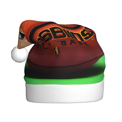WBQLSL 39,9 cm große Unisex-Weihnachtsmann-Plüschmütze, Weihnachten, Neujahr, Party, Nikolausmütze, Basketball-Hintergrund, Erwachsene, universeller Weihnachtsmannhut von WBQLSL