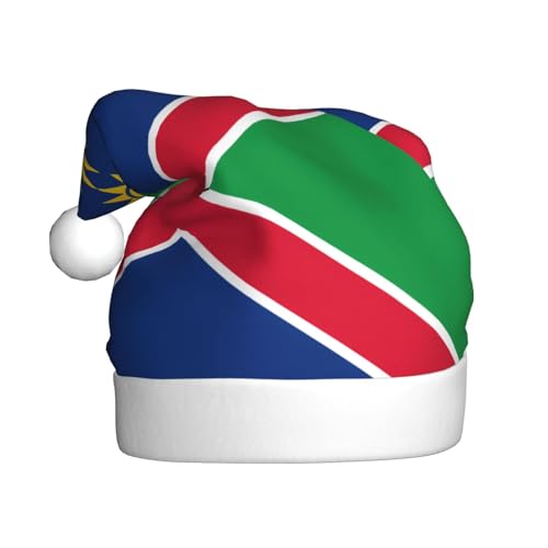 WBQLSL 39,9 cm große Unisex-Weihnachtsmann-Plüschmütze, Weihnachten, Neujahr, Party, Nikolausmütze, Flagge Namibias, universelle Weihnachtsmütze für Erwachsene von WBQLSL