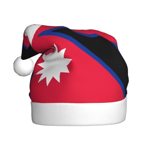 WBQLSL 39,9 cm große Unisex-Weihnachtsmann-Plüschmütze, Weihnachten, Neujahr, Party, Nikolausmütze, Flagge von Nepal, universelle Weihnachtsmütze für Erwachsene von WBQLSL