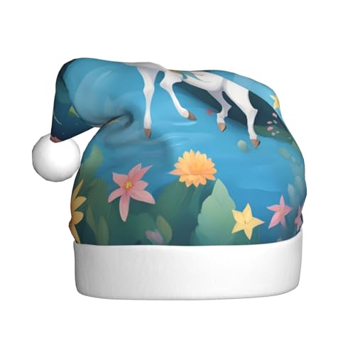 WBQLSL 39,9 cm große Unisex-Weihnachtsmann-Plüschmütze, Weihnachten, Neujahr, Party, Nikolausmütze, laufende Einhörner, Erwachsene, universeller Weihnachtsmannhut von WBQLSL