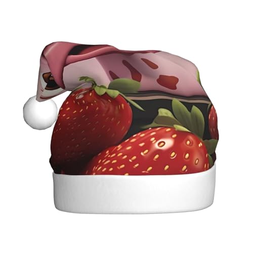 WBQLSL 39,9 cm große Unisex-Weihnachtsmann-Plüschmütze, Weihnachten, Neujahr, Party, Nikolausmütze, rosa Kuh mit Erdbeeren, universelle Weihnachtsmütze für Erwachsene von WBQLSL