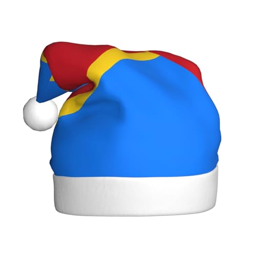 WBQLSL 39,9 cm große Unisex-Weihnachtsmann-Plüschmütze, Weihnachten, Neujahr, Party, Weihnachtsmannmütze, Flagge des Kongo, universelle Weihnachtsmütze für Erwachsene von WBQLSL