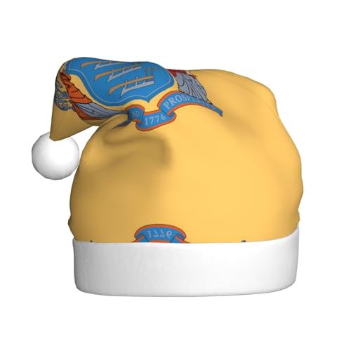 WBQLSL 39,9 cm große Unisex-Weihnachtsmann-Plüschmütze, Weihnachten, Neujahr, Party, Weihnachtsmannmütze, Flagge von New Jersey, universelle Weihnachtsmütze für Erwachsene von WBQLSL