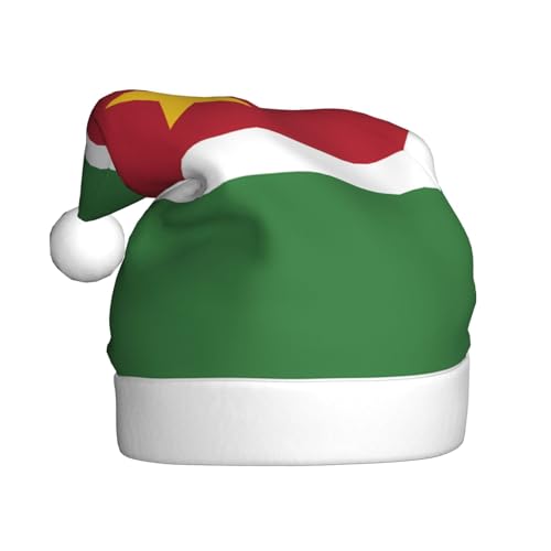 WBQLSL 39,9 cm große Unisex-Weihnachtsmann-Plüschmütze, Weihnachten, Neujahr, Party, Weihnachtsmannmütze, Flagge von Surinam, universelle Weihnachtsmütze für Erwachsene von WBQLSL