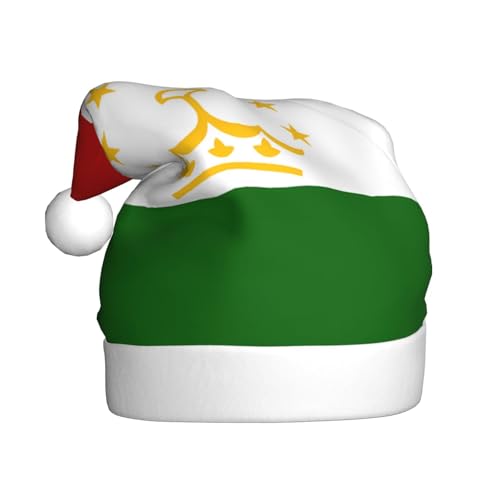 WBQLSL 39,9 cm große Unisex-Weihnachtsmann-Plüschmütze, Weihnachten, Neujahr, Party, Weihnachtsmannmütze, Flagge von Tadschikistan, universelle Weihnachtsmütze für Erwachsene von WBQLSL