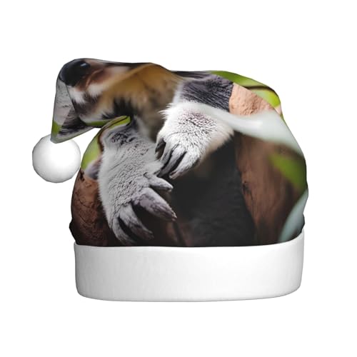 WBQLSL 39,9 cm große Unisex-Weihnachtsmann-Plüschmütze, Weihnachten, Neujahr, Party, Weihnachtsmannmütze, Happy Cute Koala Erwachsene Universal Weihnachtsmannmütze von WBQLSL