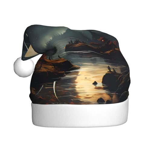 WBQLSL 39,9 cm große Unisex-Weihnachtsmann-Plüschmütze, Weihnachten, Neujahr, Party, Weihnachtsmannmütze, Mond, Sterne und Planeten, universelle Weihnachtsmütze für Erwachsene von WBQLSL