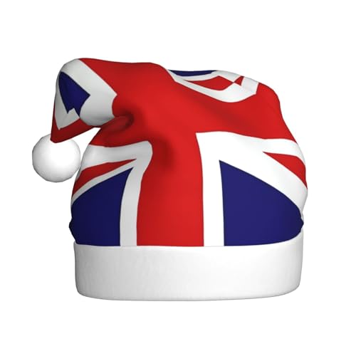 WBQLSL 39,9 cm große Unisex-Weihnachtsmann-Plüschmütze, Weihnachten, Neujahr, Party, Weihnachtsmannmütze, UK-Flagge, Erwachsene, universelle Weihnachtsmütze von WBQLSL