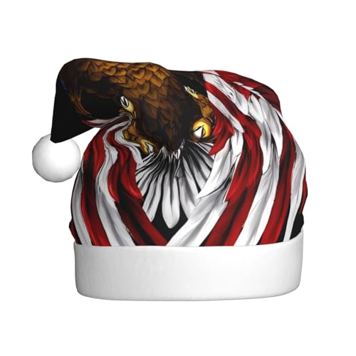 WBQLSL 39,9 cm große Unisex-Weihnachtsmann-Plüschmütze, Weihnachten, Neujahr, Party, Weihnachtsmannmütze, USA-Flagge, Patriotischer Adler, Erwachsene, universeller Weihnachtsmannhut von WBQLSL