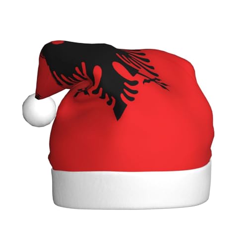 WBQLSL 39,9 cm große Unisex-Weihnachtsmann-Plüschmütze, Weihnachten, Neujahr, Party, Weihnachtsmannmütze, albanische Flagge, Erwachsene, universeller Weihnachtsmannhut von WBQLSL