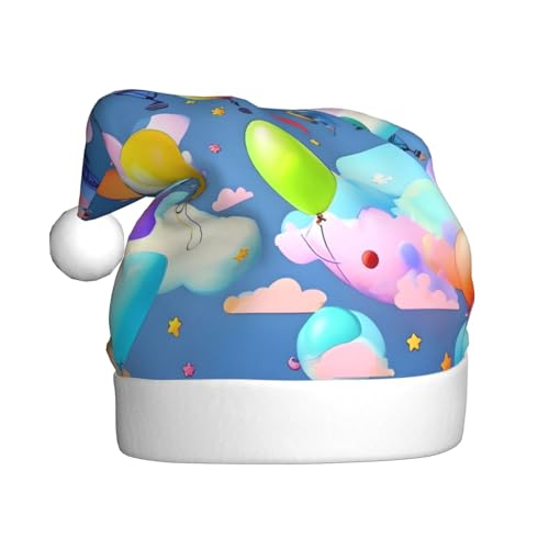 WBQLSL 39,9 cm große Unisex-Weihnachtsmann-Plüschmütze, Weihnachten, Neujahr, Party, Weihnachtsmannmütze, bunte Luftballons, universelle Weihnachtsmütze für Erwachsene von WBQLSL