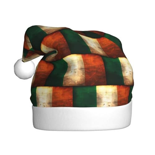 WBQLSL 39,9 cm große Unisex-Weihnachtsmann-Plüschmütze, Weihnachten, Neujahr, Party, Weihnachtsmannmütze, irische Retro-Flagge, Erwachsene, universeller Weihnachtsmannhut von WBQLSL