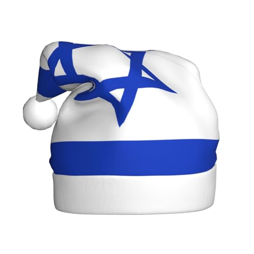 WBQLSL 39,9 cm große Unisex-Weihnachtsmann-Plüschmütze, Weihnachten, Neujahr, Party, Weihnachtsmannmütze, israelische Flagge, Erwachsene, universeller Weihnachtsmannhut von WBQLSL