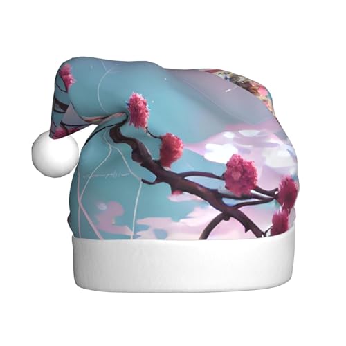 WBQLSL 39,9 cm große Unisex-Weihnachtsmann-Plüschmütze, Weihnachten, Neujahr, Party, Weihnachtsmannmütze, kleine rosa Blumen, Erwachsene, universeller Weihnachtsmannhut von WBQLSL