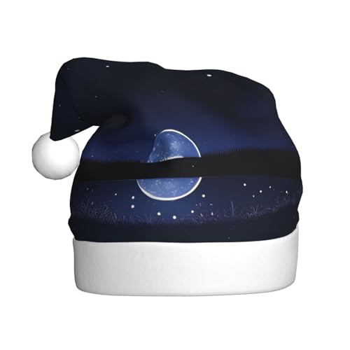WBQLSL 39,9 cm große Unisex-Weihnachtsmann-Plüschmütze, Weihnachten, Neujahr, Party, Weihnachtsmannmütze, ruhige blaue Nachtansicht für Erwachsene, universeller Weihnachtsmannhut von WBQLSL