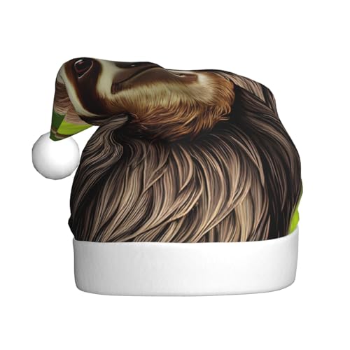 WBQLSL 39,9 cm große Unisex-Weihnachtsmann-Plüschmütze, Weihnachten, Neujahr, Party, niedliches Faultier, Erwachsene, universeller Weihnachtsmannhut von WBQLSL