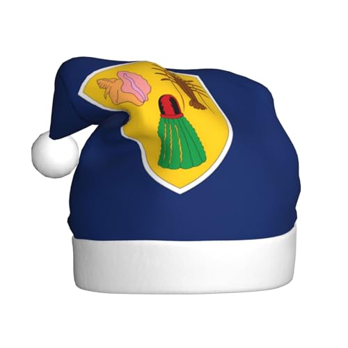 WBQLSL 39,9 cm große Unisex-Weihnachtsmann-Plüschmütze, Weihnachtsmannmütze, Weihnachtsmannmütze, Flagge der Türken und Caicosinseln, universelle Weihnachtsmütze für Erwachsene von WBQLSL