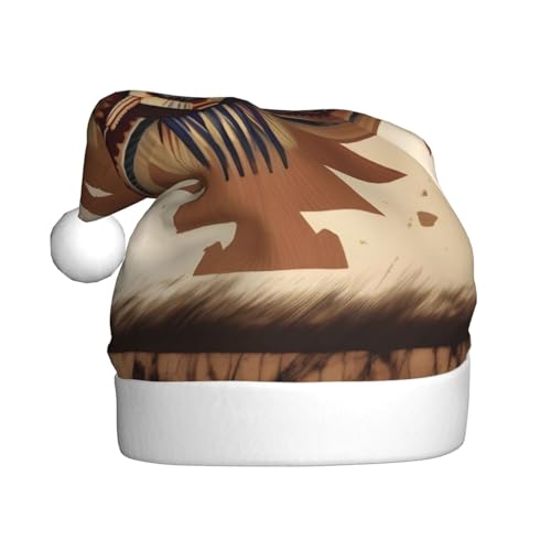 WBQLSL 39,9 cm große Unisex-Weihnachtsmann-Plüschmütze, Weihnachtsmannmütze, Weihnachtsmannmütze, Indianer-Muster, universelle Weihnachtsmütze für Erwachsene von WBQLSL