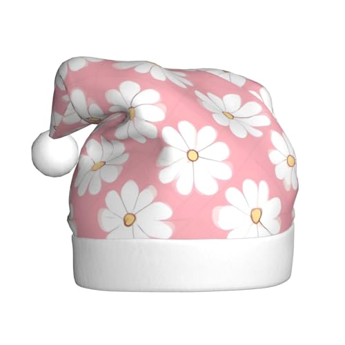 WBQLSL 39,9 cm großer Unisex-Weihnachtsmann-Plüschhut, Weihnachten, Neujahr, Party, Weihnachtsmannmütze, weiße Chrysantheme, Texturdiagramm, Erwachsene, universelle Weihnachtsmütze von WBQLSL