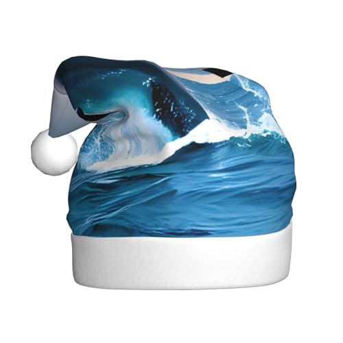 WBQLSL 39,9 cm großer Unisex-Weihnachtsmann-Plüschmütze, Weihnachten, Neujahr, Party, Weihnachtsmannmütze, springende Delfine, Erwachsene, universeller Weihnachtsmannhut von WBQLSL