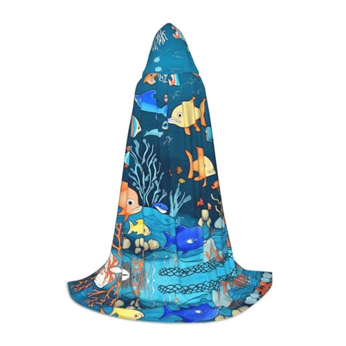WBQLSL Blauer Unterwasserwelt der Fische S bedruckter Robe-Umhang | Kapuze | Cosplay-Kostüm | Halloween-Party-Requisite | S/M/L von WBQLSL