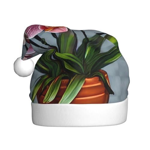 WBQLSL Blooming Orchids Weihnachtsmütze für Erwachsene, 39,9 cm hoch, Plüsch-Weihnachtsmütze, Unisex, dekorativer Hut, Weihnachtsmann, Weihnachten, Halloween-Party von WBQLSL