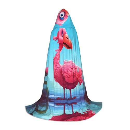 WBQLSL Cartoon Flamingo M Printed Robe Cape | Hooded | Cosplay Costume | Halloween Party Prop | S/M/L von WBQLSL