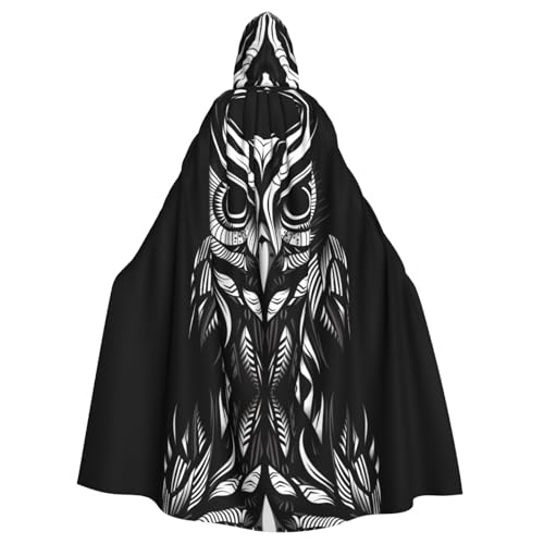 WBQLSL Cosplay Umhang für Erwachsene, Eule, Linienzeichnung, gemustert, Hexenmantel, Herren und Damen, Halloween, Abschlussball, Party, Kapuzenumhang von WBQLSL