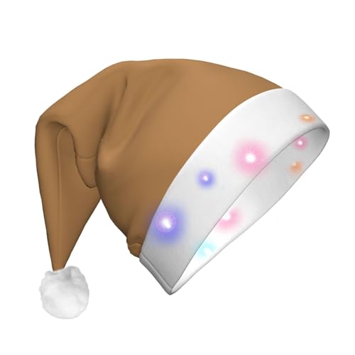 WBQLSL Einfarbige, braune Weihnachtsmannmütze mit LED-Licht, Unisex, Weihnachten, Neujahr, Erwachsene, Plüsch, Neujahr, Weihnachten, Party, Geschenk von WBQLSL