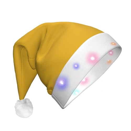 WBQLSL Einfarbige Weihnachtsmannmütze mit goldfarbenem LED-Licht, Unisex, Weihnachten, Neujahr, Erwachsene, Plüsch, Neujahrsgeschenk, Partygeschenk von WBQLSL