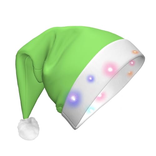WBQLSL Einfarbige hellgrüne Weihnachtsmannmütze mit LED-Licht, Unisex, Weihnachten, Neujahr, Erwachsene, Plüsch, Neujahrsgeschenk, Partygeschenk von WBQLSL