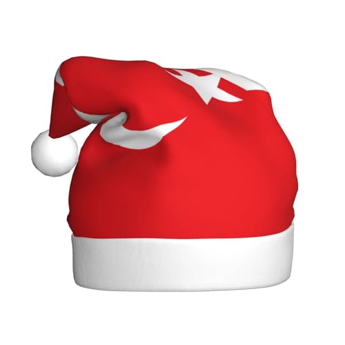 WBQLSL Flagge der Türkei Erwachsene Weihnachtsmütze 39,9 cm hoch Plüsch Weihnachtsmütze Unisex dekorative Mütze Weihnachtsmann Weihnachten Halloween Party von WBQLSL