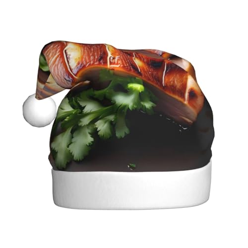 WBQLSL Golden Roast Weihnachtsmütze für Erwachsene, 39,9 cm hohe Plüsch-Weihnachtsmütze, Unisex, dekorative Mütze, Weihnachtsmann, Weihnachten, Halloween-Party von WBQLSL