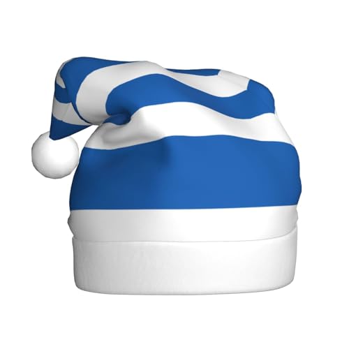WBQLSL Griechische Flagge Erwachsene Weihnachtsmütze 39,9 cm hoch Plüsch Weihnachtsmütze Unisex dekorative Mütze Weihnachtsmann Weihnachten Halloween Party von WBQLSL