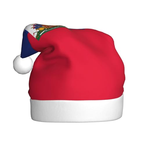 WBQLSL Haitianische Flagge Erwachsene Weihnachtsmütze 39,9 cm hoch Plüsch Weihnachtsmütze Unisex dekorative Mütze Weihnachtsmann Weihnachten Halloween Party von WBQLSL